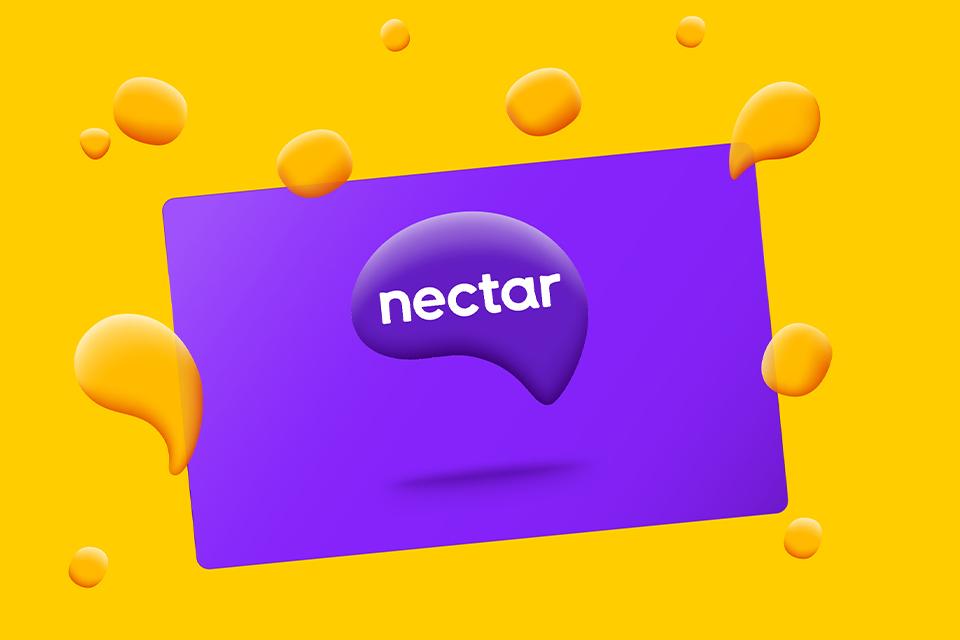 An illustration of a Nectar Card on a yellow backdrop that looks like honey.